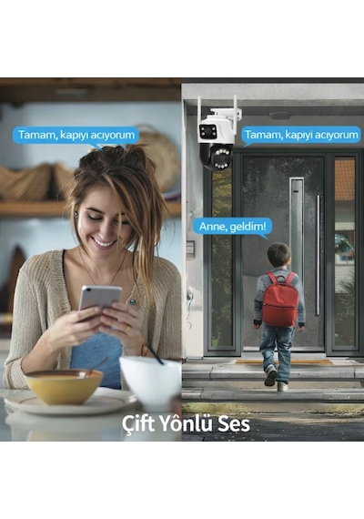 Çift Lensli 360 Ptz Wifi Güvenlik Kamerası Ip66 Su Geçirmez, Çift Yönlü Sesli, Gece Görüşlü, Duvar & Tavan Montajlı Smart Kamera