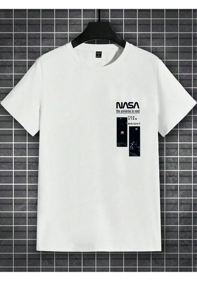 Startmore Siyah Oversize Nasa Baskılı T-shirt - Oversize Baskılı Garalio Beyaz