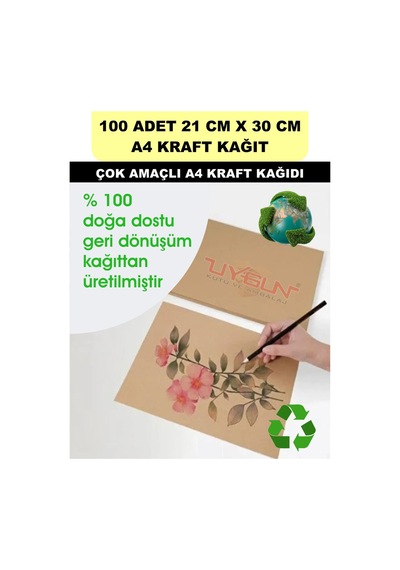 100 Adet A4 Kraft Kağıt 21x30 100 Gr. Yazıcı Uyumlu, Vintage Resim Kağıdı, Çocuk Etkinlik Kağıdı