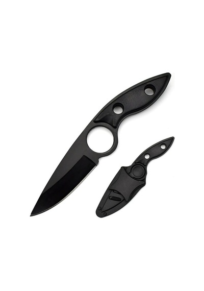 Valkyrie 3cr14mov Kılıflı Paslanmaz Çelik Parmak Delikli Outdoor Kamp Bıçağı 17.5 Cm Kompakt Gövde Siyah