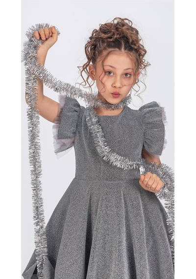 Mnk Baby & Kids Simli Şanzelize Kız Çocuk Abiye Elbise M00669 Gri