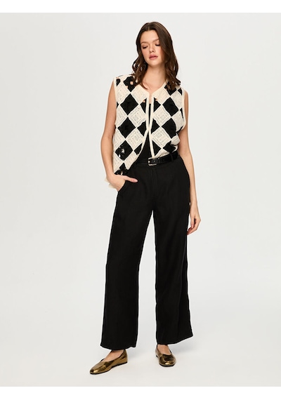 Faik Sönmez Wide Leg Fit %100 Keten Pantolon S26pnt010 Us26pnt01010 Siyah