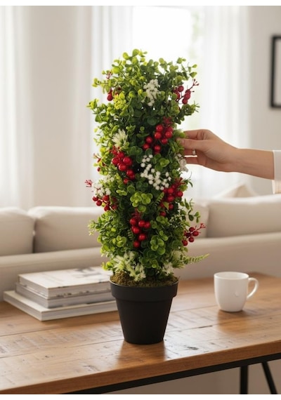 Yapay Çiçek Siyah Saksıda Kokinalı Yeşil Şimşir Ağacı 70 30cm Yeşil