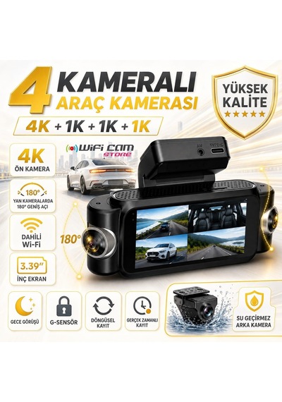 4 Kameralı 4k Yüksek Kalite Ekranlı Wifi Araç Kamerası