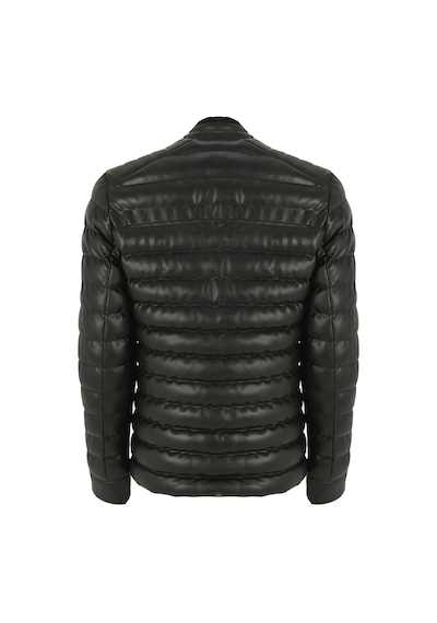 Oliggopol Erkek Siyah Slim Fit İçi Kürklü Şişme Deri Ceket & Mont Siyah