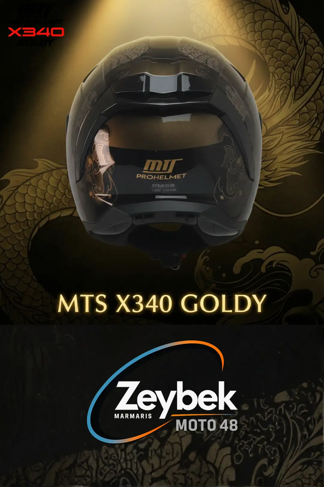X340 Goldy Full Face Kask Fiber Dış Kabuk Ece / Dot / Ce Onaylı X340 Goldy