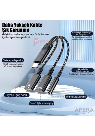 Type-c 3'ü 1 Arada Ses Ve Şarj Adaptörü 60w Hızlı Şarjlı 3.5mm Aux Ve Type-c Kulaklık Girişli Aynı Anda Şarj Ve Müzik Çoğaltıcı Cr96