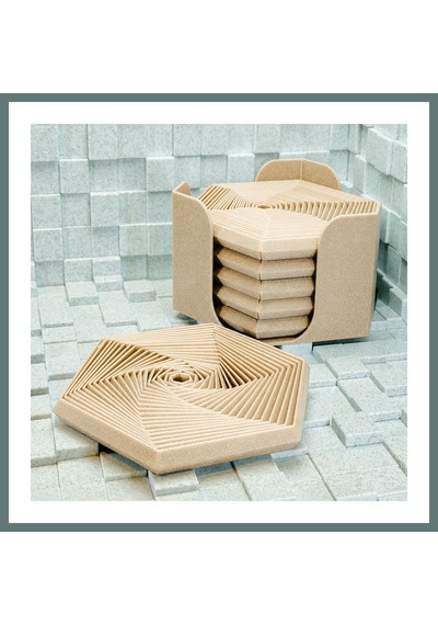 Bezos 3d Baskı Super Fidget Coaster Seti - Altıgen Desenli Bardak Altlığı Ve Tutucu-bej Ventra