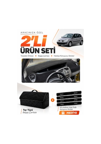 E-biz Renault Scenıc 2 2003-2009 Uyumlu Torpido Örtüsü + Tay Tüyü Bagaj Çantası - Siyah - Re044