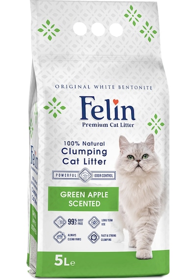 Felin Yeşil Elmalı Topaklaşan Bentonit Kedi Kumu 5 L