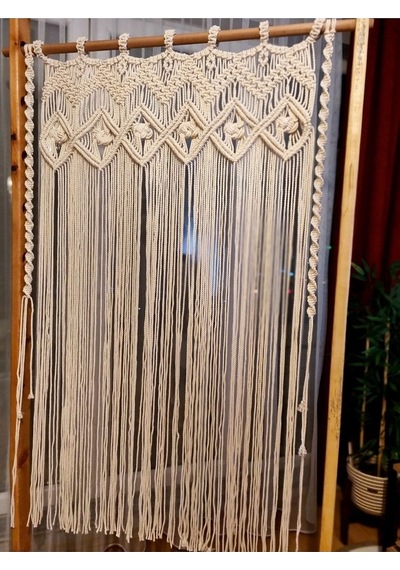 100x150 Makrome Perde, Kapı Perdesi, Duvar Süsü Ekru