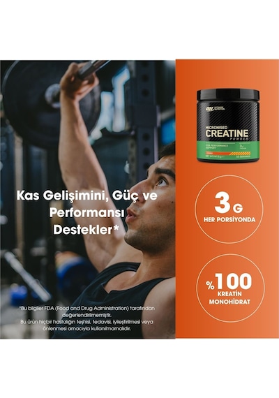 Kreatin Monohidrat Portakal Aromalı 247.5 G 55 Servis Sporcu Performans Desteği