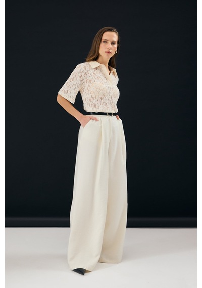 Sateen Dina Pantolon - Taş-137350