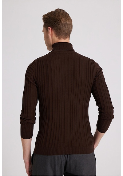 D'S Damat Slim Fit Fitilli Pamuk Karışımlı Boğazlı Triko Erkek Kazak - Kahverengi 5HF06ORT63100 Kahverengi