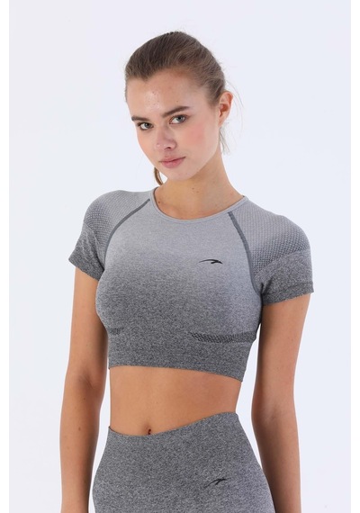 Maraton Sportswear Slimfit Kadın Bisiklet Yaka Kısa Kol Basic Siyah Crop Top 811030 SIYAH Siyah
