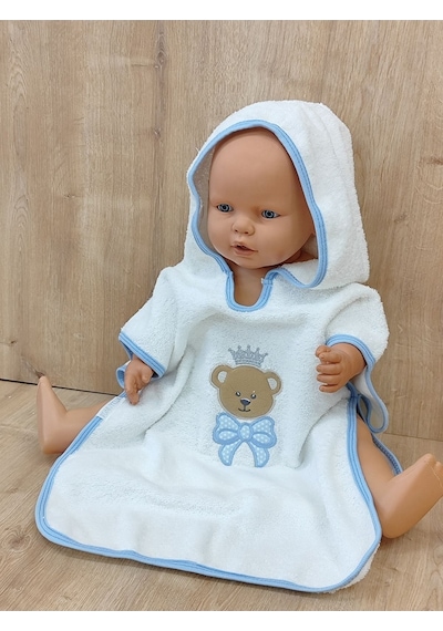 %100 Pamuklu Başlıklı Bebek Banyo Havlu Seti - Yumuşak & Ayıcık Nakışlı Pareo Havlu - 4 Parça 0 - 4 Yaş