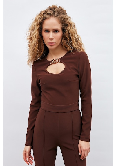 Sateen Zincir Detaylı Bluz - Kahve-132892