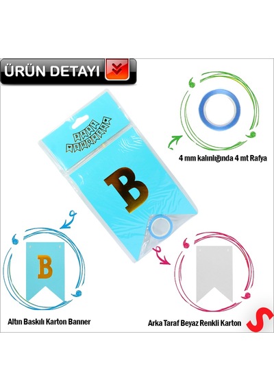 Baby Shower Altın Baskılı Bayrak Flama, 2 Mt - Mavi Diğer