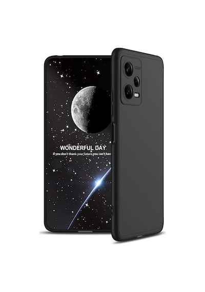 Noktaks - Redmi Note 12 5g Uyumlu Kılıf Parmak İzi Tutmayan Alt Üst Geçmeli 3 Parça Ays Kapak - Siyah - T26498