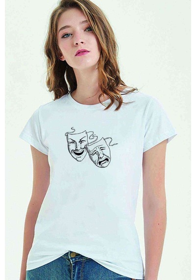 Tiyatro Baskılı Beyaz Kadın Tshirt