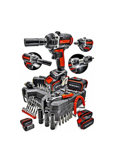 Yüksek Torks 2çift Akülü Kömürsüz Motor Akülü Vidalama+ Darbeli Somun Sıkma Sökme Combo Cırcır Set