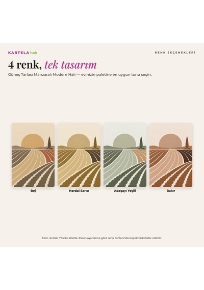 Kartela Halı Güneş Tarlası Manzaralı Modern Halı Bakır Kaymaz Taban Makinede Yıkanabilir 180x270 Cm