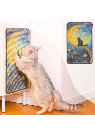 Sisal Kedi Scratcher Mat Duvar, Kanepe Ve Halıda Kullanım , Dayanıklı Ve Dökülmeye Dayanıklı Kedi Tırmalama Yüzeyi - 33 X 55 Cm 8 Yapışkan Pedli Yıldızlı Gece