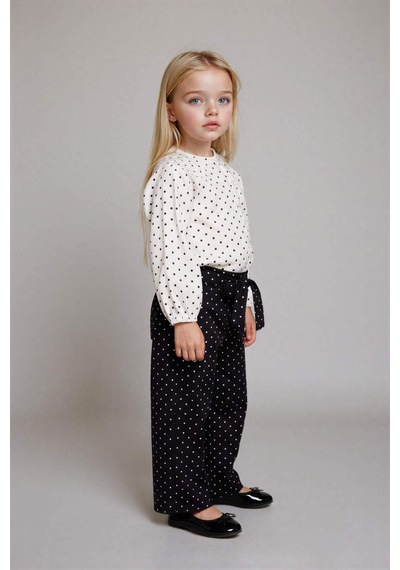 Defacto Kız Bebek Wide Leg Puantiyeli Düz Paça Poplin Pantolon G3655a525aubk27 Siyah