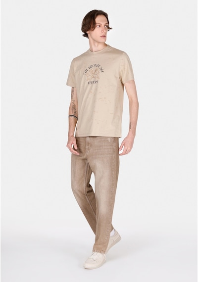 Colin's Colins Regular Fit Yuvarlak Yaka Baskılı Erkek Bej Kısa Kol Tişört Cl1071956 Q1.v1 Beı Bej