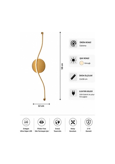 AvizeGO Vetro Modern Led Duvar Apliği Günışığı Eskitme