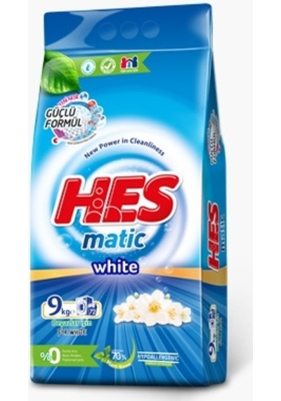 Hes Matik Toz Çamaşır Deterjanı White Beyazlar 72 Yıkama 9 KG