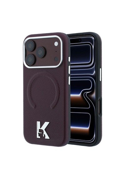 Apple iPhone Uyumlu 18 Pro Kılıf Karl Lagerfeld Lisanslı M-safeli Khead Metal Logolu Pu Grained Deri Kapak Bordo