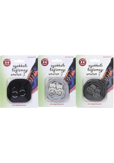 Magic Locks Akıllı Bağcık Yuvarlak 3'lü Set Siyah-gri-beyaz