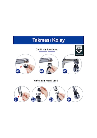 2 Fonksiyonlu Musluk Başlığı, 360 Dönebilir, Akış Ve Püskürtme Modlu, Su Tasarruflu Krom Apara