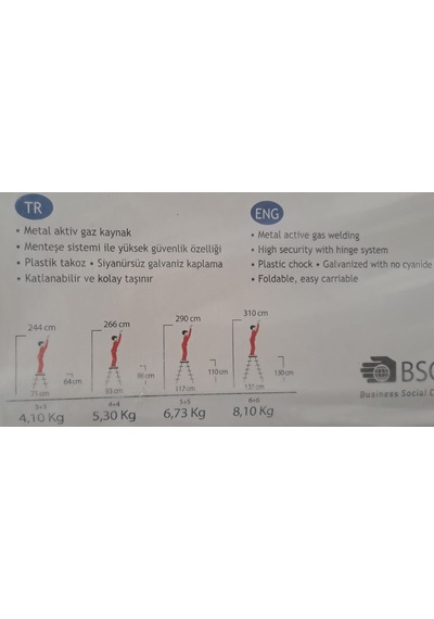 Çift Çıkışlı Metal Merdiven 4 Basamak 4+4 Basamaklı