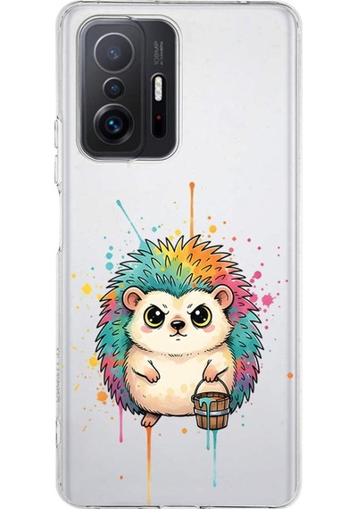 Xiaomi Mi 11t Pro İle Uyumlu Splash Kirpi Tasarımlı Şeffaf Silikon Kılıf Şeffaf