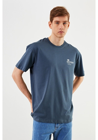 Leo Erkek Oversize Tshirt %100 Pamuk Bisiklet Yaka Baskı Detaylı Basic Tişört Mtlce78 Füme