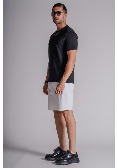 Braccas Erkek Yandan Cepli Klasik Bel Relaxed Fit Chino Şort Beyaz Beyaz