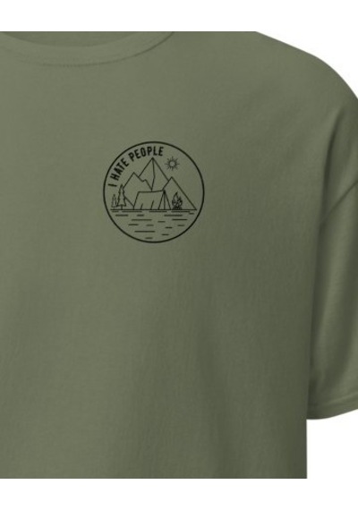 Wildstyle I Hate People Esprili Kamp Çadır Doğa Baskılı Unisex Pamuklu Tişört Haki