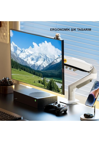 Triline Nb F80-xe Beyaz 17-30" Amortisörlü 2-9kg Ergonomik Monitör Tutucu Vesa Monitör Standı