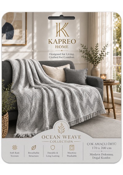 Kapreo Home Oceanwave Çok Amaçlı Örtü 170 X 200 Gri