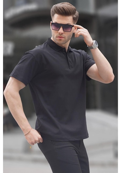 Madmext Siyah Polo Yaka Basic Erkek Tişört 6126 Siyah