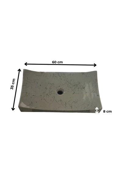 Mermer Desenli Tezgah Üstü Kayık Model Taş Lavabo 35 X 60 Cm Gri