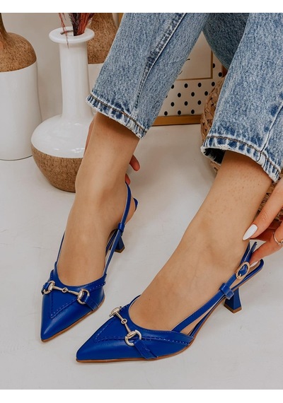Ervanın Butiği Saks Mavi Deri Moss Toka Detay Kadın Stiletto-3654
