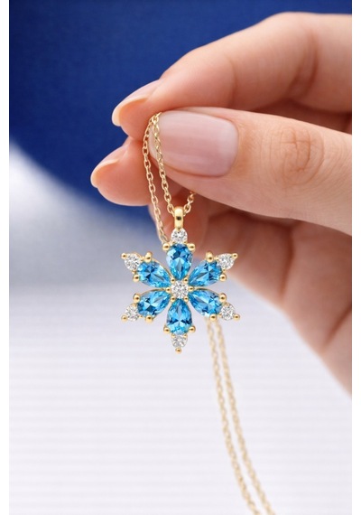 Çekirdekjewelry 925 Ayar Gümüş Akua Taşlı Kamelya Çiçeği Kolye Sarı Akua