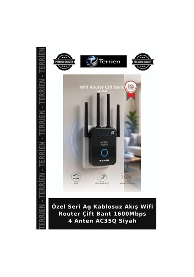 Özel Seri Ag Kablosuz Akış Wifi Router Çift Bant 1600mbps 4 Anten Ac35q Siyah