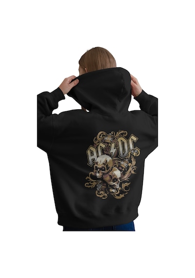 Sevbano Ac Dc Rock Metal Müzik Grubu Baskılı Unisex Oversize Premium Hood Siyah