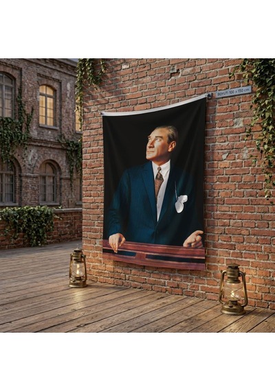 Istikbal Göklerdedir Atatürk Portresi Poster Bayrak Raşel Kumaş 100x150 Cm Ata32 Diğer