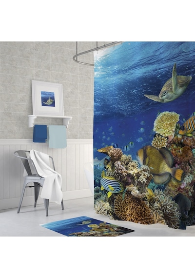 Zethome Tropik Aquarium Banyo Duş Perdesi Tek Kanat 1X180X200 Çok Renkli