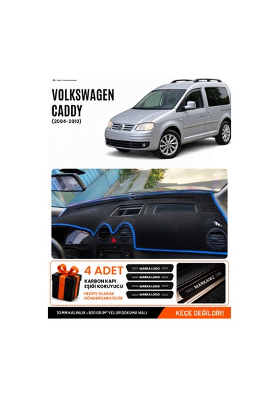 Volkswagen Caddy 2004-2010 Uyumlu Torpido Örtüsü, Torpido Kılıfı - Siyah-mavi - Vw002